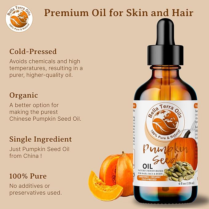 Bella Terra Oils Pumpkin Seed Oil for Radiant Skin – 1gallon, Enhance Skin Texture, Revitalizing, Fast Absorbing, Nutrient-Rich