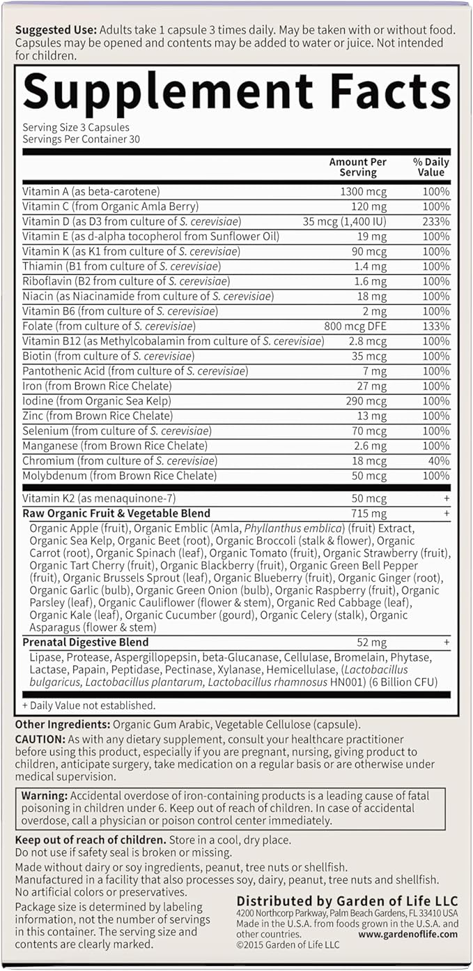 Garden Of Life, Raw Vitamin Code Prenatal 90 Organic, 90 Count