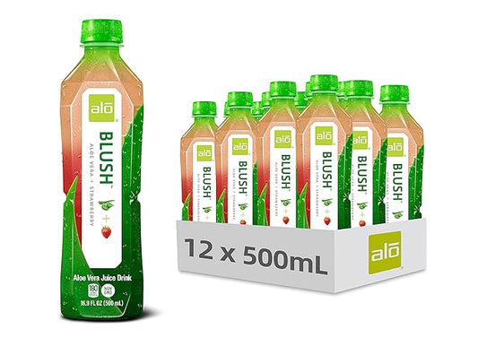 ALO Aloe Vera Juice Drink | BLUSH - Aloe Vera + Strawberry | 16.9 fl oz, Pack of 12 | Plant-Based Drink with Real Aloe Pulp