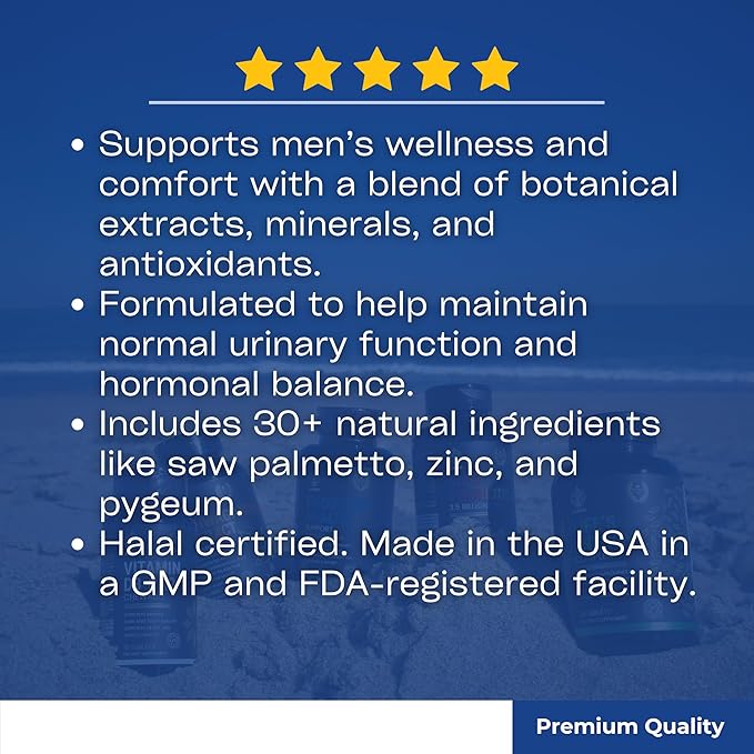Prostate Support Supplement for Men – Halal Certified, Saw Palmetto, Beta-Sitosterol, Pygeum, Zinc, Selenium – Urinary & Prostate Health – 3 Capsules Daily – 60 Capsules