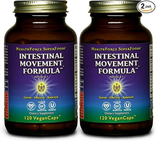 HEALTHFORCE SUPERFOODS Intestinal Movement Formula - Natural Laxative Supports Bowel Regularity - All-Natural Digestion Supplement to Support Constipation - Gluten-Free & Vegan - 120 Caps (Pack of 2)