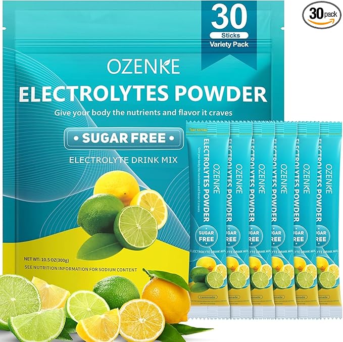 Electrolytes Powder Packets,30 Sticks Hydration Packets Sugar Free, Electrolyte Drink Mix Portable Electrolyte Packets for Rapid Hydration, 0 Sugar & 0 Calorie, Lemonade Flavor