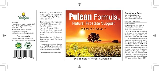 Pulean Formula - Natural Enlarged Prostate Support, Winner of 5 Awards. 240 Tablets