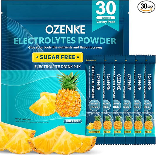 Electrolytes Powder Packets, Hydration Packets Sugar Free, Electrolyte Drink Mix Portable Electrolyte Packets for Rapid Hydration, Pineapple Flavor, 30 Sticks