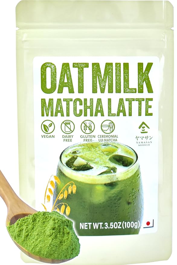 YAMASAN KYOTO UJI Japanese Oat Milk Matcha Latte, Uji Matcha Ceremonial Grade with Oat Milk Instant Latte Mix, Dairy-Free, 100% Plant Based, Vegan, Gluten-Free, No Refined Sugar, Made in Japan 3.5OZ(100g)