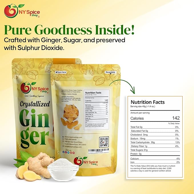 NY SPICE SHOP Candied Ginger Slices – (48 Oz.) 3 Pound Crystallized Ginger Slices – Ginger Hard Candy – Candied Ginger Pieces – Crystallized Ginger Chunks