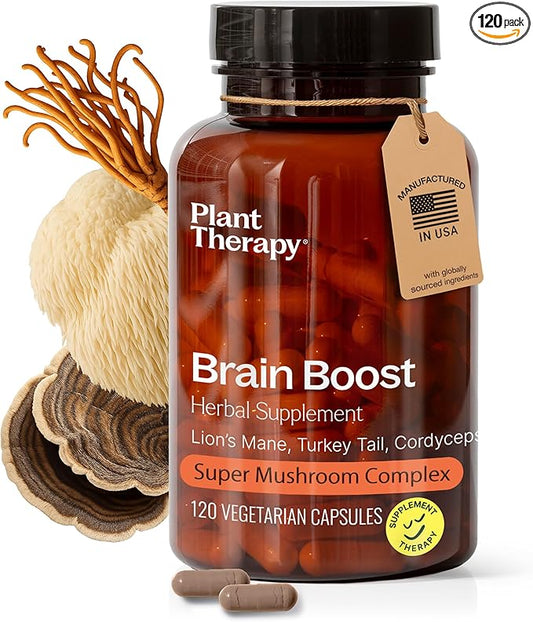 Plant Therapy Lion’s Mane Capsules Manufactured in USA 4 Month Supply with Turkey Tail and Cordyceps Supports Memory Focus Supplements for Women & Men Brain Boost 120 Vegetarian Capsules