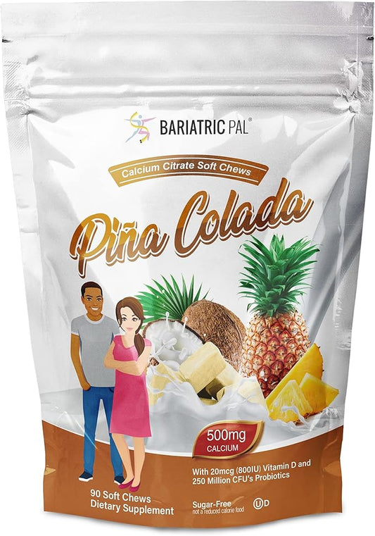 BariatricPal Sugar-Free Calcium Citrate Soft Chews 500mg with Probiotics (90 Count) - Piña Colada