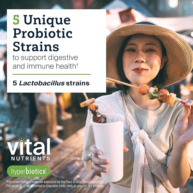 Hyperbiotics Vital Nutrients Prebiotic and Probiotic for Women and Men | 60 Billion CFU | Pre and Probiotics Supports Digestive Health, Constipation, Diarrhea, Gas & Bloating* | 30 Vegan Capsules