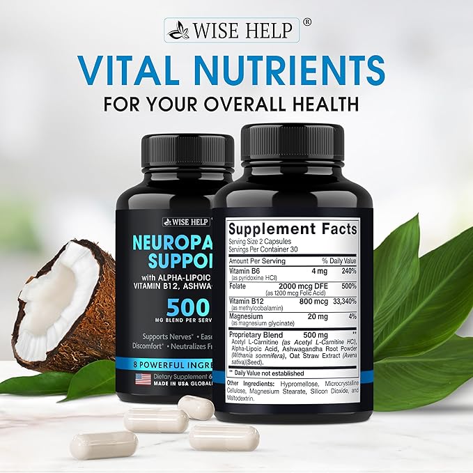 Neuropathy Support Natural Nerve Discomfort Relief - Made in USA - Nerve Antioxidant for Trigeminal Neuralgia, Diabetic & Peripheral Neuropathy - Hands, Neck, Feet & Toes Treatment Formula - 60 Caps