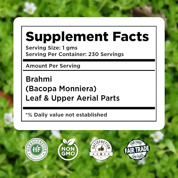 Brahmi Powder I 100% Pure Bacopa Monnieri I Natural Herbal Supplement – Non-GMO, Vegan, Gluten-Free I Supports Wellness – Premium Quality 230 GMS