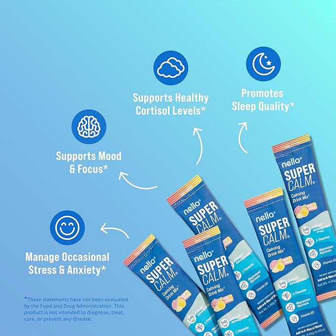 Supercalm Drink Mix - Ashwagandha KSM 66, Magnesium Glycinate & L-Theanine Supplement, Vitamin D3 - Ashwagandha Root Extract - Focus and Relaxation Support (20 Travel Packets) - Yuzu Guava