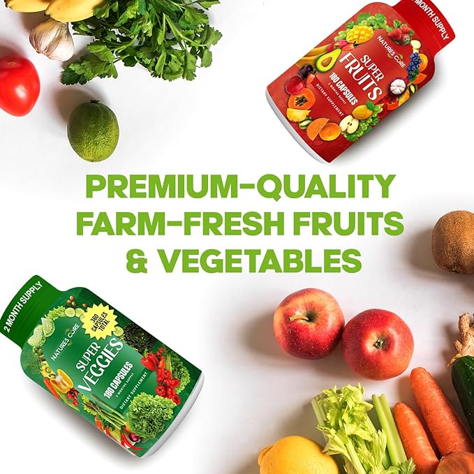 Nature's Core Fruit and Veggie Supplement - 360 Capsules -100% Whole Super Fruit and Super Vegetable Supplements & Vitamin, Made in USA, Soy Free, Vegan- (180 Count Pack of 2)