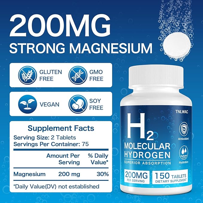 Hydrogen Water Tablets, Hydrogen Tablets for Drinking Water 150 Count-H2 Molecular Hydrogen with Magnesium, Dietary Supplement for Brain Health & Cognitive Function, Non-GMO