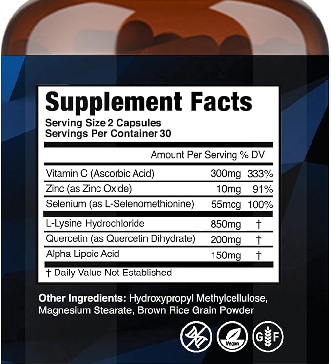 | Daily Cold Sore Supplement Including L-Lysine & Natural Defense Ingredients | Around The Clock Support | 60 Count | Made in The USA