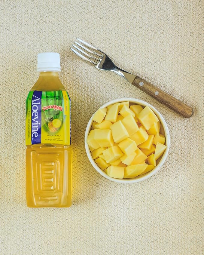 Aloevine Aloe Vera Drink Pineapple healthy juice pure with chunks of aloe l 16.9 oz. 10 pack l plant based Vegetable Korean drinks