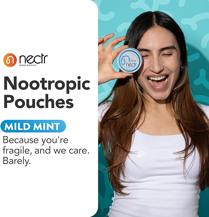 Nectr Energy Nootropic Pouches – Mild Mint Flavored, Caffeine Pouches with Cognizin® Citicoline. Sugar-Free Brain Treats. Smooth, Sustained Focus & Energy Supplement - 5 Pucks of 16pcs