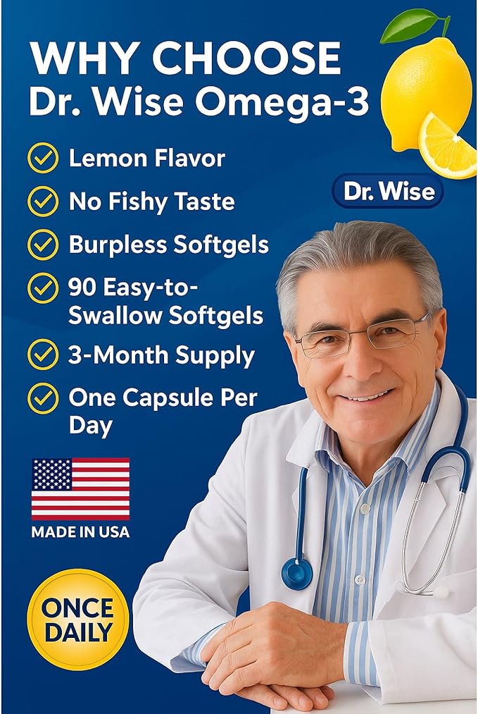 Triple Strength Omega 3 Fish Oil 3600mg – 1300mg EPA & 860mg DHA- Once Daily – Burpless Lemon Flavor, – Supports Heart, Brain, Joint & Eye Health – Wild Caught, Non-GMO, 90 Softgels, 3-Month Supply