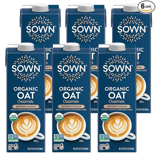 SOWN Organic Oat Creamer Brown Sugar - Barista Oat Milk Non Dairy Coffee Creamer - Plant Based, Dairy-Free, Vegan, Gluten-Free, Non-GMO, Shelf Stable - 32oz (Pack of 6)