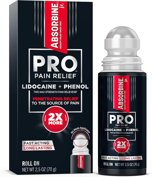 ABSORBINE JR. Pro Maximum-Strength Lidocaine Roll-On for Fast Nerve & Muscle Pain Relief - Non-Greasy, Long-Lasting Formula for Arthritis, Aches, Strains, & More - 2.5 oz - Pack of 1
