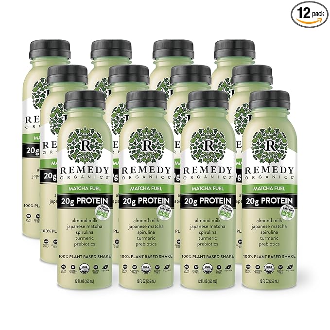 Remedy Organics Matcha Fuel 12-Pack | Plant Based Protein Shakes, Ready to Drink | USDA Organic, Gluten Free, Dairy Free, Soy Free