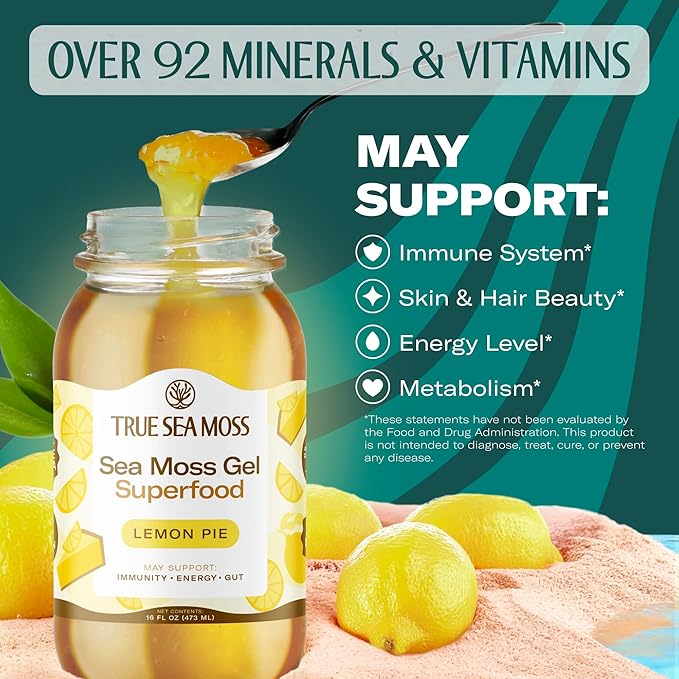 TrueSeaMoss Sea Moss Gel – Limited Edition – Made in USA – Wildcrafted Seamoss, Fresh Fruits & Sea Vegetables – Lemon Pie, Pack of 1 (Labels May Vary)