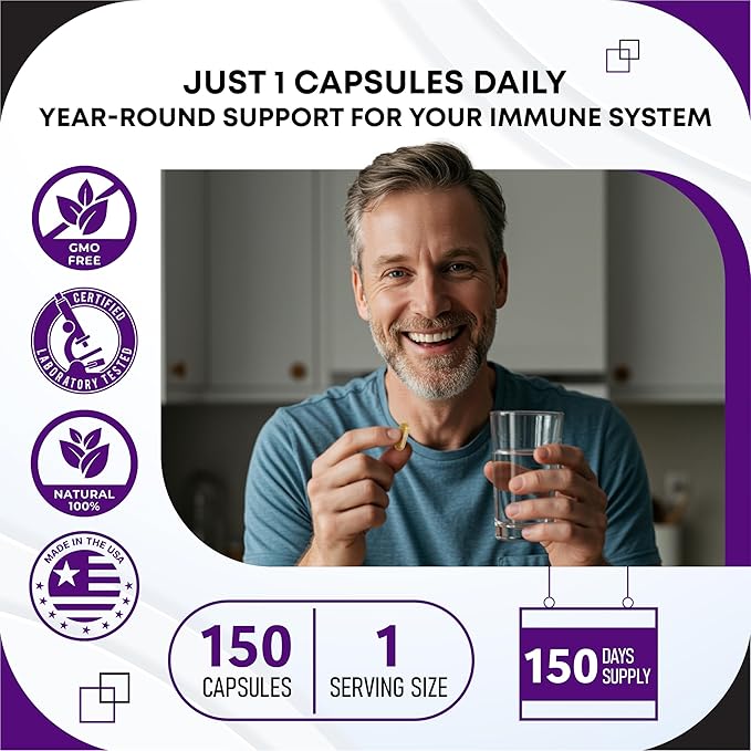 Elderberry Quercetin Bilberry Turmeric Tart Cherry Ginger Vitamin C Vitamin D3 Zinc Black Pepper -150 Capsules- Made in USA