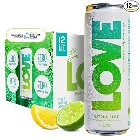 Be LOVE Balanced Electrolyte Beverage - Flavored Still Beverage for Daily Hydration, Exercise, Work & Wellness - Magnesium, Potassium & Sodium - Zero Sugar, Gluten Free (Citrus Zest, 12oz x 12ct)
