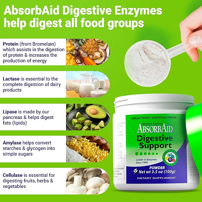 AbsorbAid Digestive Enzymes 100 Grams, Proven to Increase Vital Nutrient Absorption by up to 71%