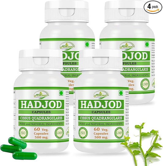 Hadjod (Cissus Quadrangularis) for Optimal Bone and Joint Health | 500 mg per Serving | 60 Vegetarian | Natural Support for Wellness | Non-GMO (4 Bottles of 60)