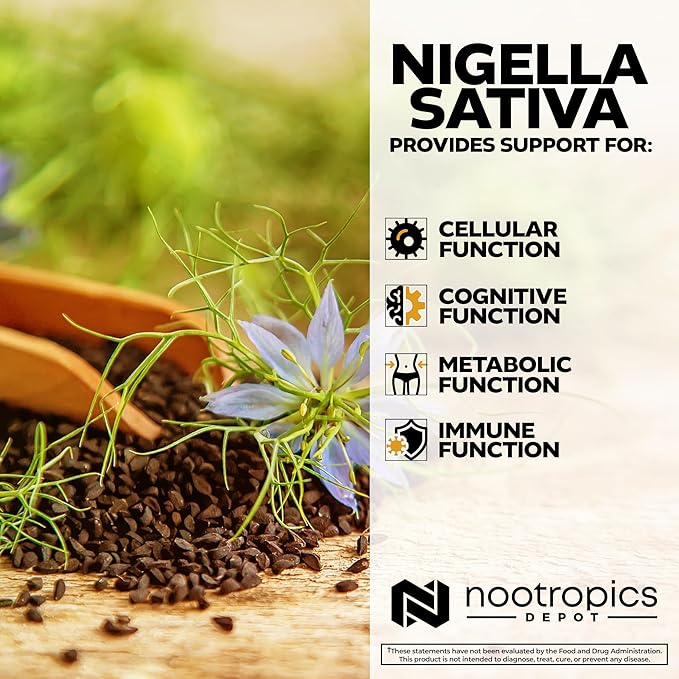 Nootropics Depot Nigella Sativa Extract Capsules | 200mg | 120 Count | Minimum 5% Thymoquinone Content | Black Seed Oil Extract | Supports Brain Health, Memory, Liver Health, and Immune Function