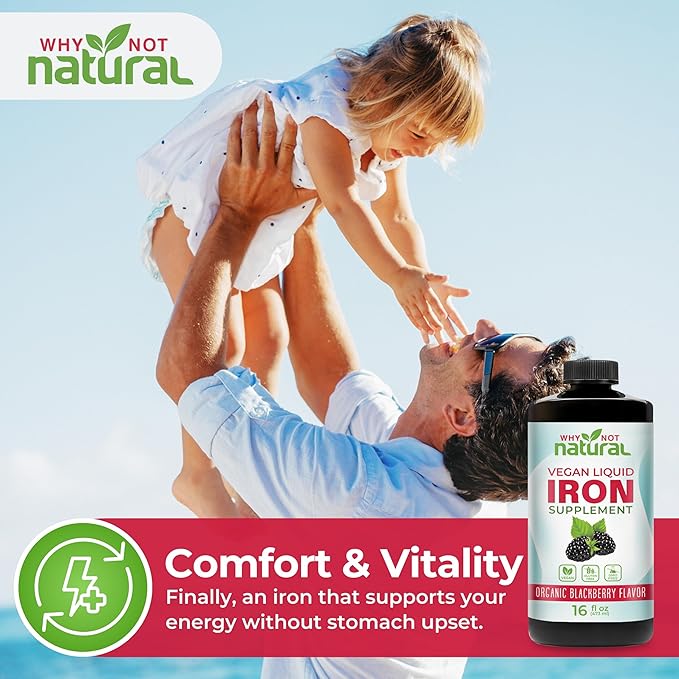 Why Not Natural Liquid Iron Supplement for Women, Men and Kids, Vegan Formulation for Anemia, Sugar Free, Vegan, Non-GMO, Organic BlackBerry Flavor 16 Fl Oz
