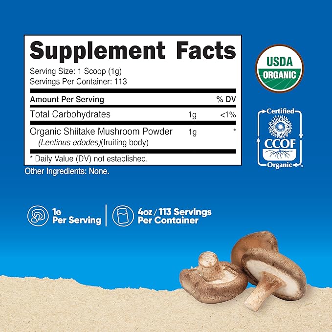 Nutricost Organic Shiitake Mushroom Powder 4 oz - Gluten Free, Non-GMO