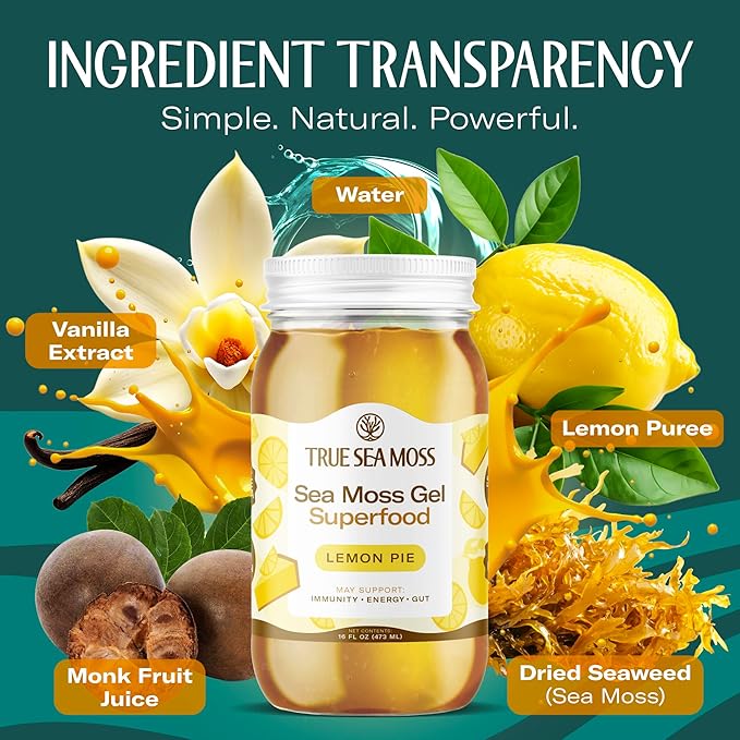 TrueSeaMoss Sea Moss Gel – Limited Edition – Made in USA – Wildcrafted Seamoss, Fresh Fruits & Sea Vegetables – Lemon Pie, Pack of 1 (Labels May Vary)