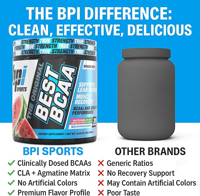 BPI Sports Best BCAA Powder - Muscle Recovery Support - Branched Chain Amino Acids | Building Blocks of Protein and Muscle - Post Workout Recovery – Hydration - Watermelon Ice, 30 Servings