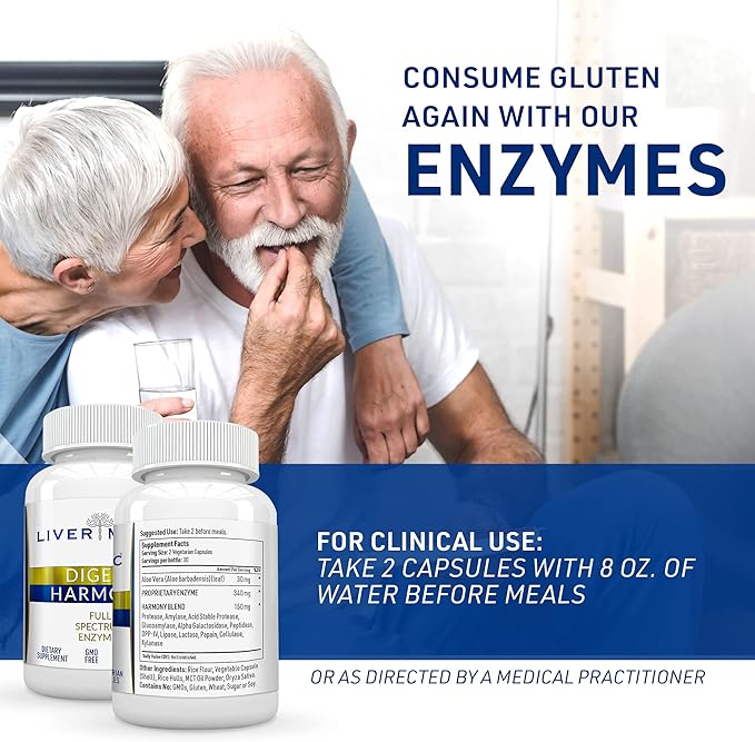 Digest Harmony Maximum Strength Digestive Enzymes, Helps Digest Gluten, Large Meals for Instant Bloating Relief, (60 Veggie Caps)