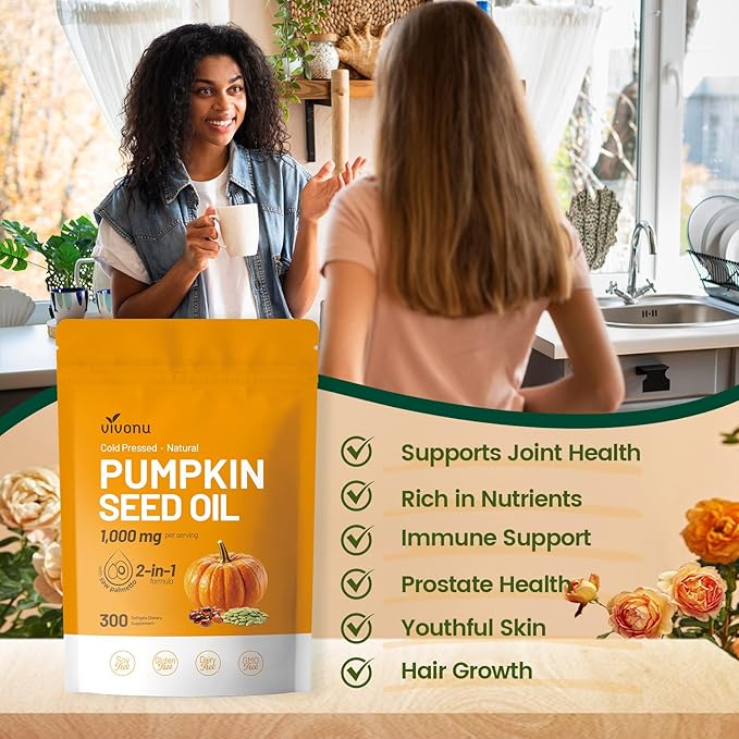 Pumpkin Seed Oil with Saw Palmetto Capsules | Cold Pressed, Pure Virgin Oil, Essential Fatty Acids & Phytosterols | 300 SoftgelsSupports Hair, Urinary, Bladder & Prostate Health, Non-GMO