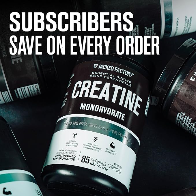 Jacked Factory Creatine Monohydrate Powder 150g - Creatine Supplement for Muscle Growth, Increased Strength, Enhanced Energy, & Improved Athletic Performance 30 Servings, Unflavored