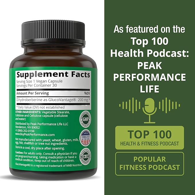 Dihydroberberine Super Berberine Supplement - GlucoVantage® 200mg Now 5X More Effective Than Regular Berberine HCL Powder Capsules. Metabolism Support Keto Friendly Plus Vegan Extract Pills
