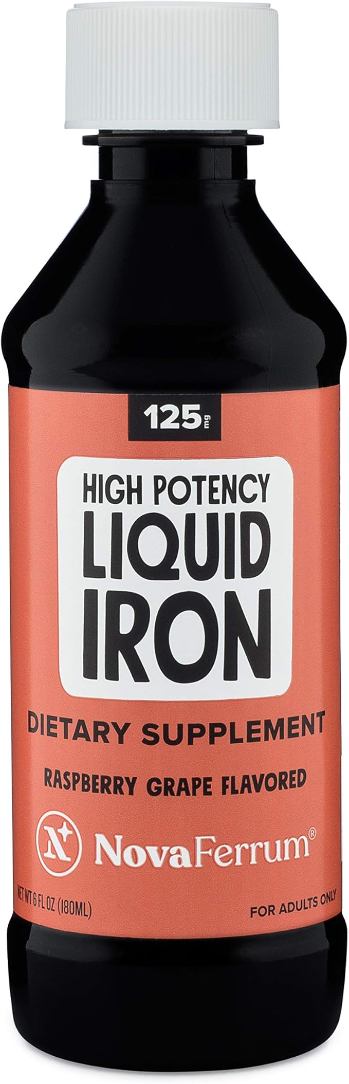 NovaFerrum Wow, 125 High Potency Liquid Iron Supplement for Adults, Iron Deficiency, 125mg of Iron Per 5mL Dose, Vegan Verified, Gluten Free Certified, Sugar Free
