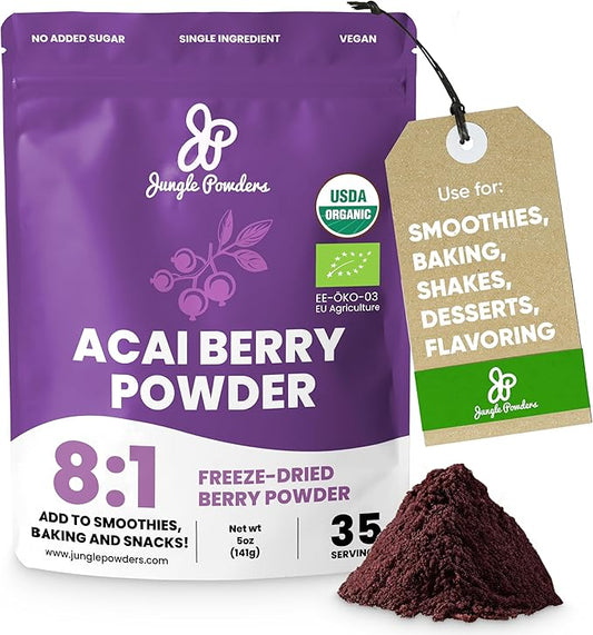 Organic Acai Powder 5 Ounce Bag Freeze Dried Acai Berry Powder from Whole Berries, Antioxidant-Rich Acai Powder Organic for Smoothie Bowls, Acai Berries Superfood Smoothie Powder