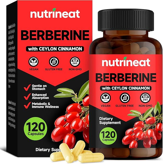 Berberine HCL Supplement (120 Capsules), Berberine Supplement with Phytosome Plus Botanical Extract, 200mg Berberine Plus 100mg Ceylon Cinnamon, Concentrated Berberine 500mg Supplements