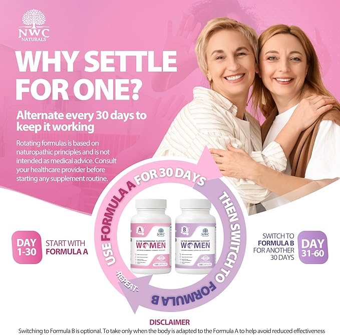 NWC Naturals Ultra-Hormone Support Formula A – Hormone Harmony for Women & Foundational Hormone Balance for Women, 180 Capsules – Cycle & Menopause Support with Organic B-Vitamins & Herbal Extracts