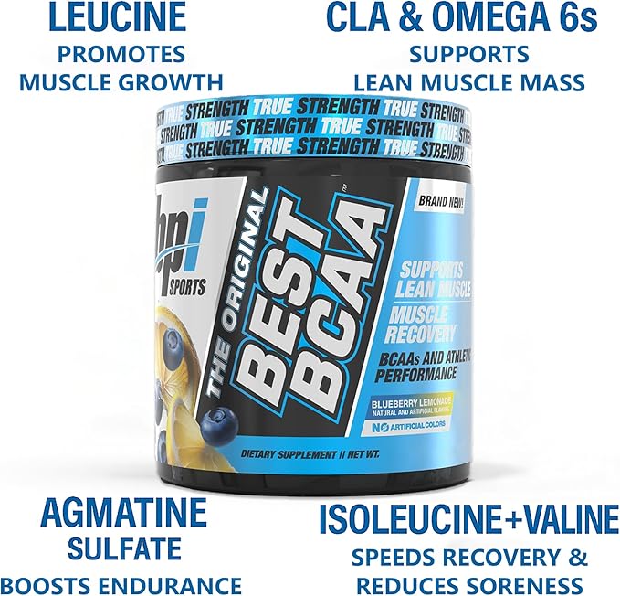 BPI Sports Best BCAA Powder - Muscle Recovery Support - Branched Chain Amino Acids | Building Blocks of Protein and Muscle - Post Workout Recovery – Hydration - Blueberry Lemonade, 30 Servings