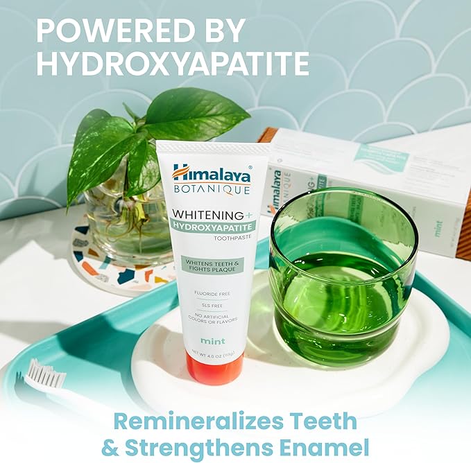 Himalaya Botanique Whitening + Hydroxyapatite Toothpaste for Whiter Teeth & Fresher Breath with Hydroxyapatite Support & Mint Flavor, Fluoride-Free, SLS Free, & Vegan, 4.0 oz (113g)…