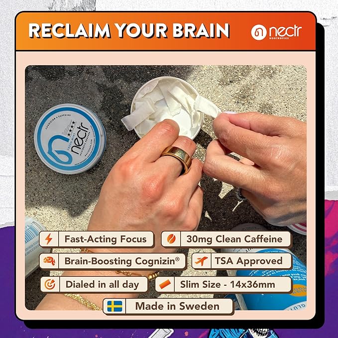 Nectr Energy Nootropic Pouches – Iced Mango Flavored, Caffeine Pouches with Cognizin® Citicoline. Sugar-Free Brain Treats. Smooth, Sustained Focus & Energy Supplement - 1 Puck of 16pcs