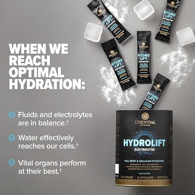 Hydrolift Electrolytes - Powerful Hydration Formula - with Trace Elements & Minerals - Keto Friendly - Sugar Free - Unflavored - 30 Sticks