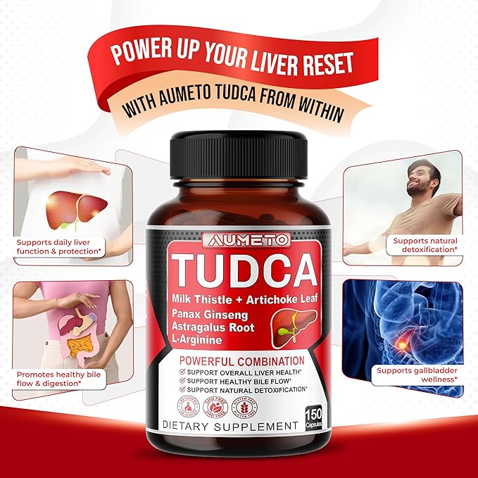 TUDCA Supplement (Tauroursodeoxycholic Acid) with Milk Thistle, Artichoke, Panax Ginseng, Astragalus - Bile Flow & Digestion Support (150 Count (Pack of 1))