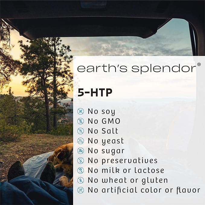 Earth's Splendor 5-HTP Supplement for Men & Women, No Artificial Preservatives Color or Flavor Non-GMO 100 MG