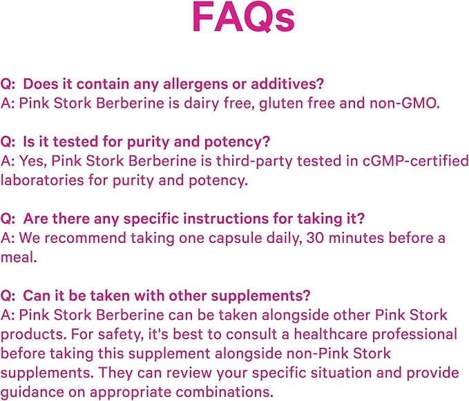 Pink Stork Berberine 500mg - Nature's GLP-1 Supplement - Daily AMPK Metabolic Activator - 500-1000 mg Metabolism + Gut Health for Women | Third-Party Tested | Vegan | Non-GMO| 30 Capsules